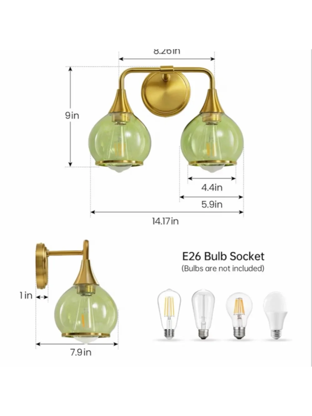 NEW Brushed Gold Bathroom Vanity Light 2-Lights Bathroom Light Fixtures